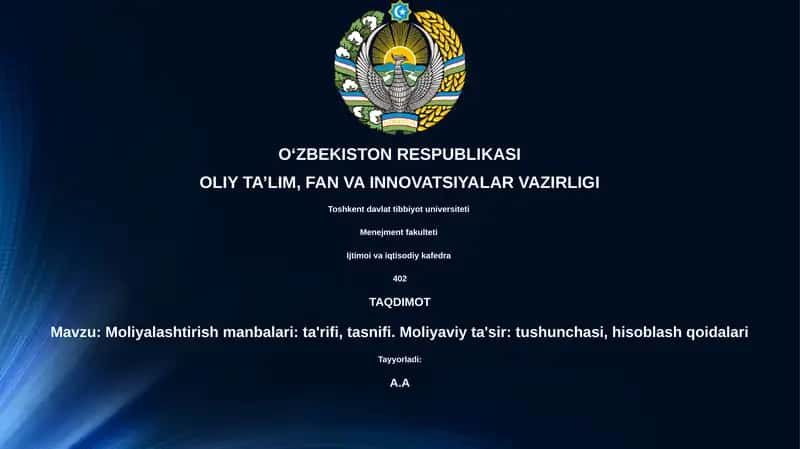 Moliyalashtirish manbalari: ta'rifi, tasnifi