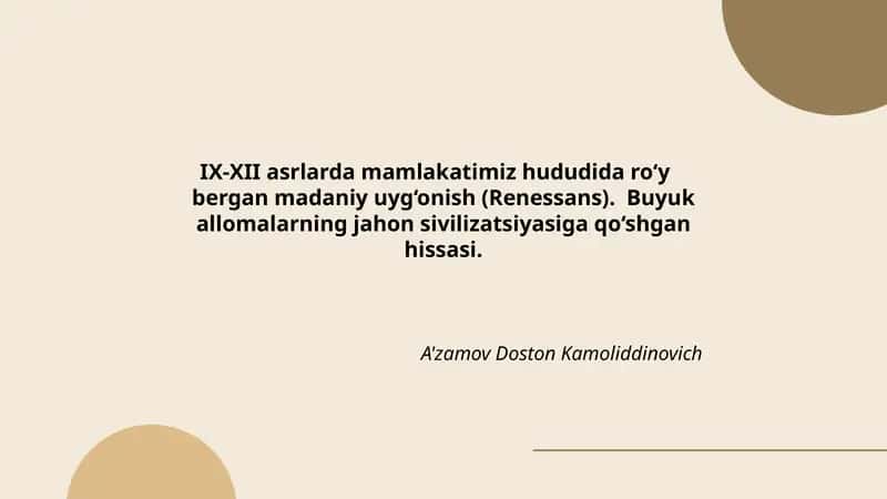 IX-XII asrlarda mamlakatimiz hududida ro‘y bergan madaniy uyg‘onish (Renessans)