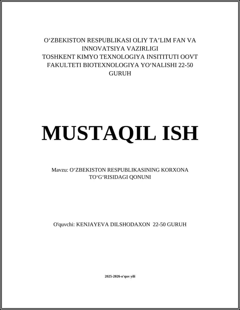 OʻZBEKISTON RESPUBLIKASINING KORXONA TOʻGʻRISIDAGI QONUNI