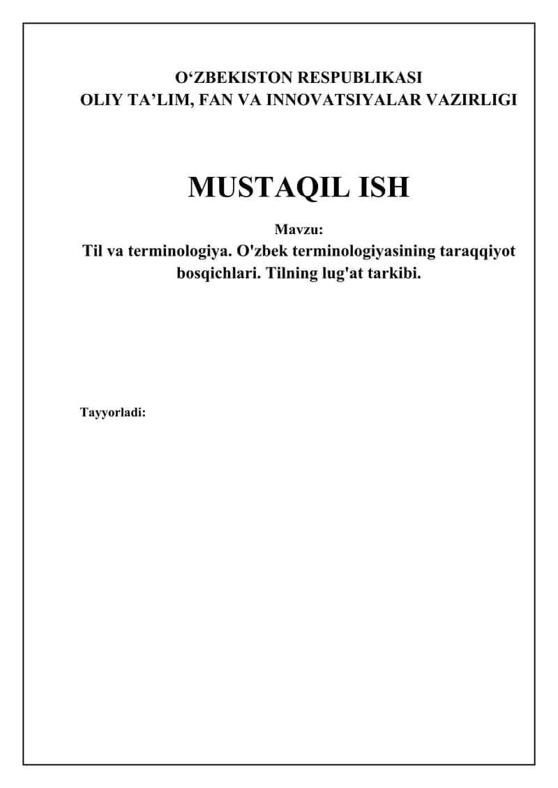 O'zbek Terminologiyasining Taraqqiyot Bosqichlari