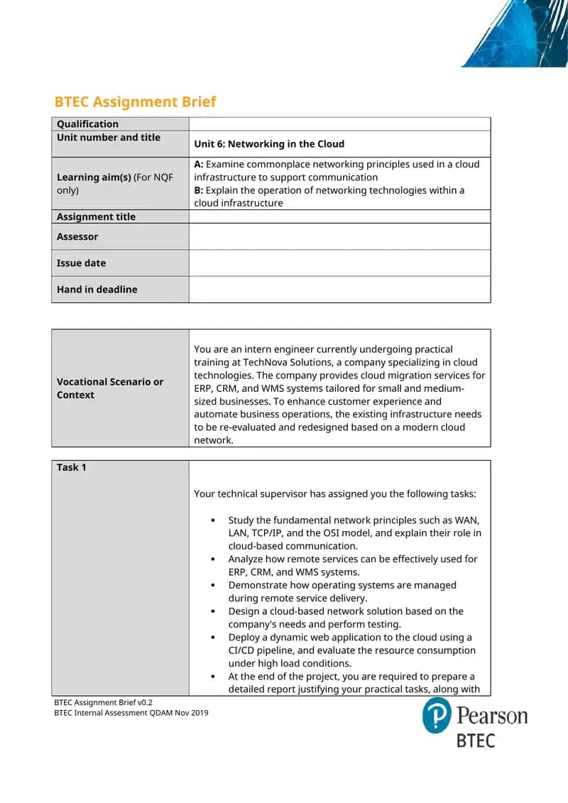 BTEC Assignment Brief