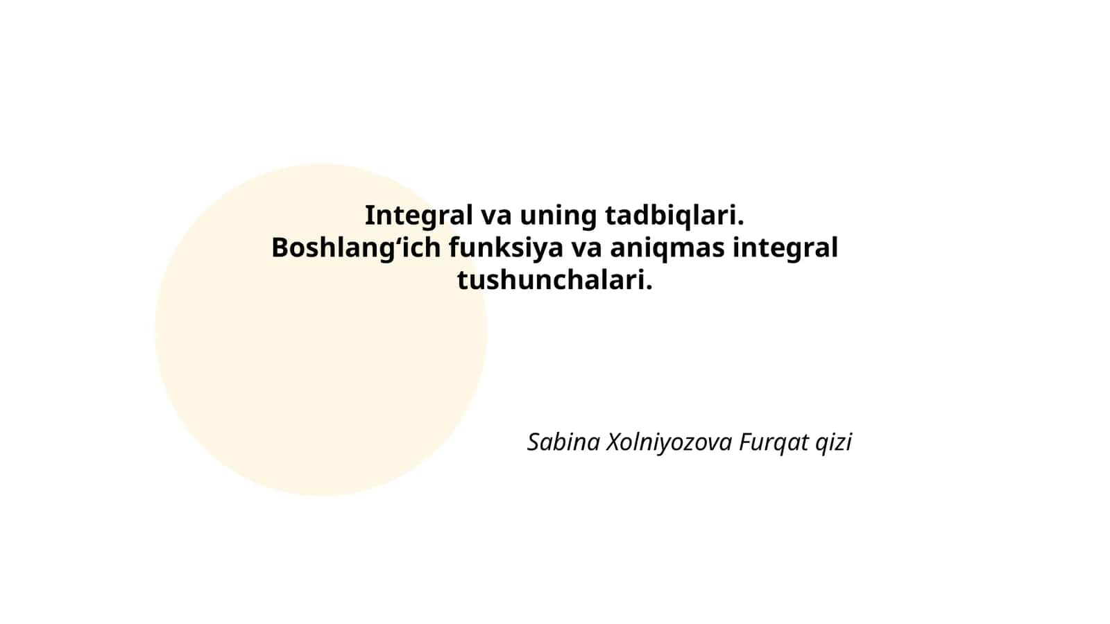 Integral va uning tadbiqlari