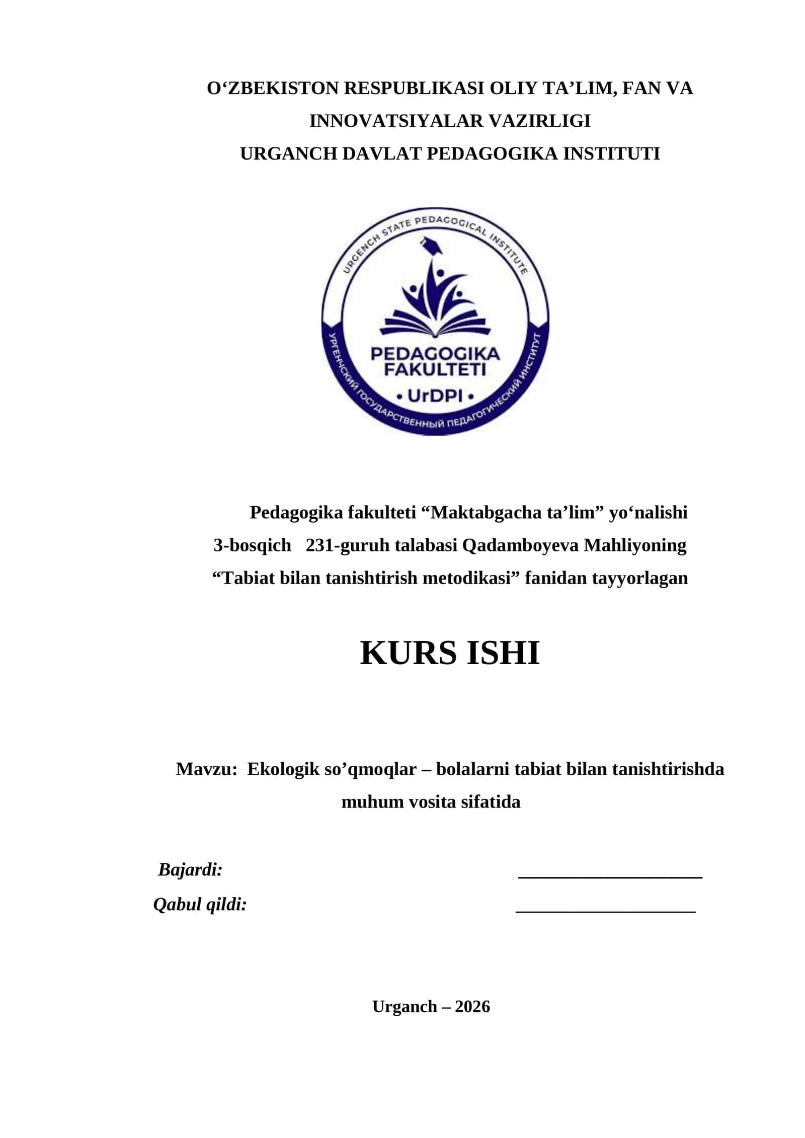 Ekologik so’qmoqlar – bolalarni tabiat bilan tanishtirishda muhum vosita sifatida