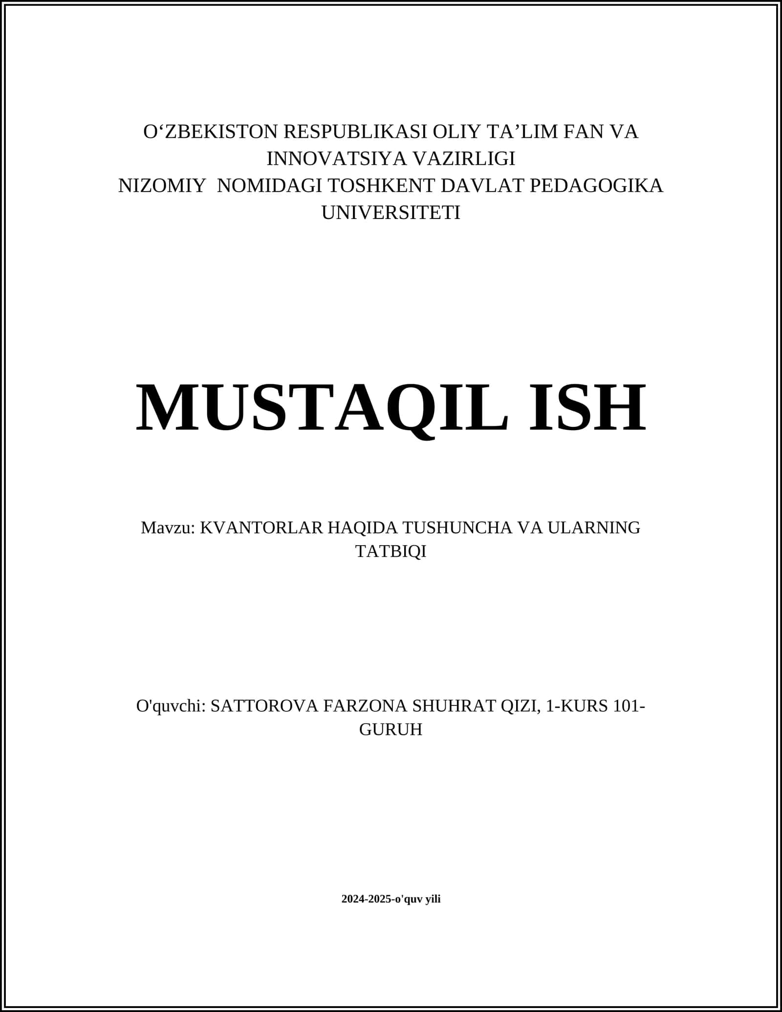 KVANTORLAR HAQIDA TUSHUNCHA VA ULARNING TATBIQI