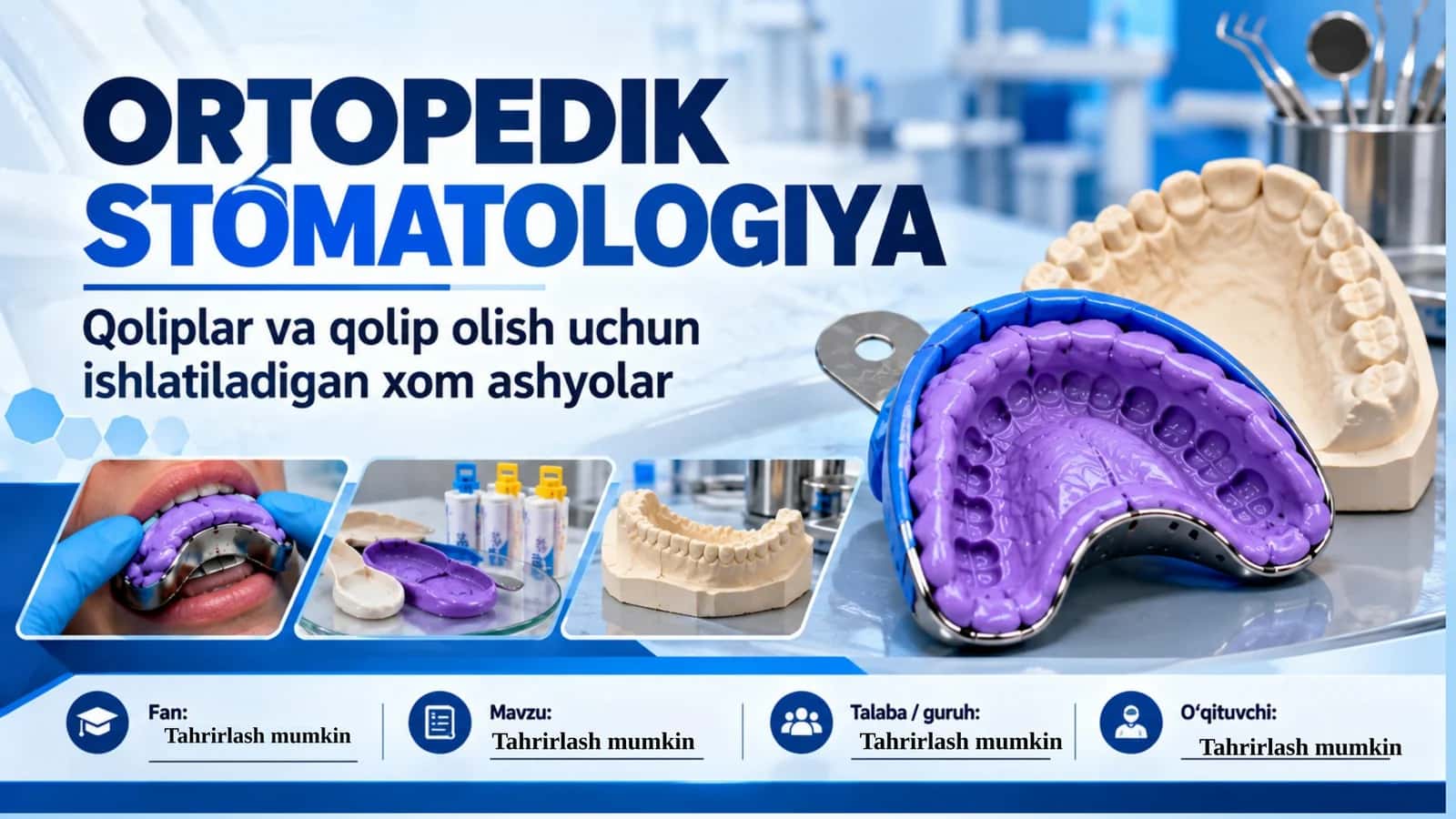 Ortopedik stomatologiya: Qoliplar va qolip olish materiallari | 20 Slayd
