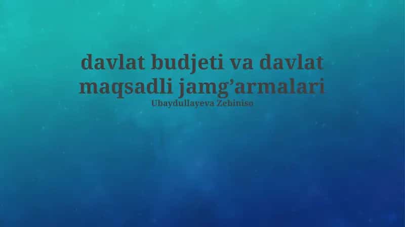 Davlat budjeti va davlat maqsadli jamg’armalari