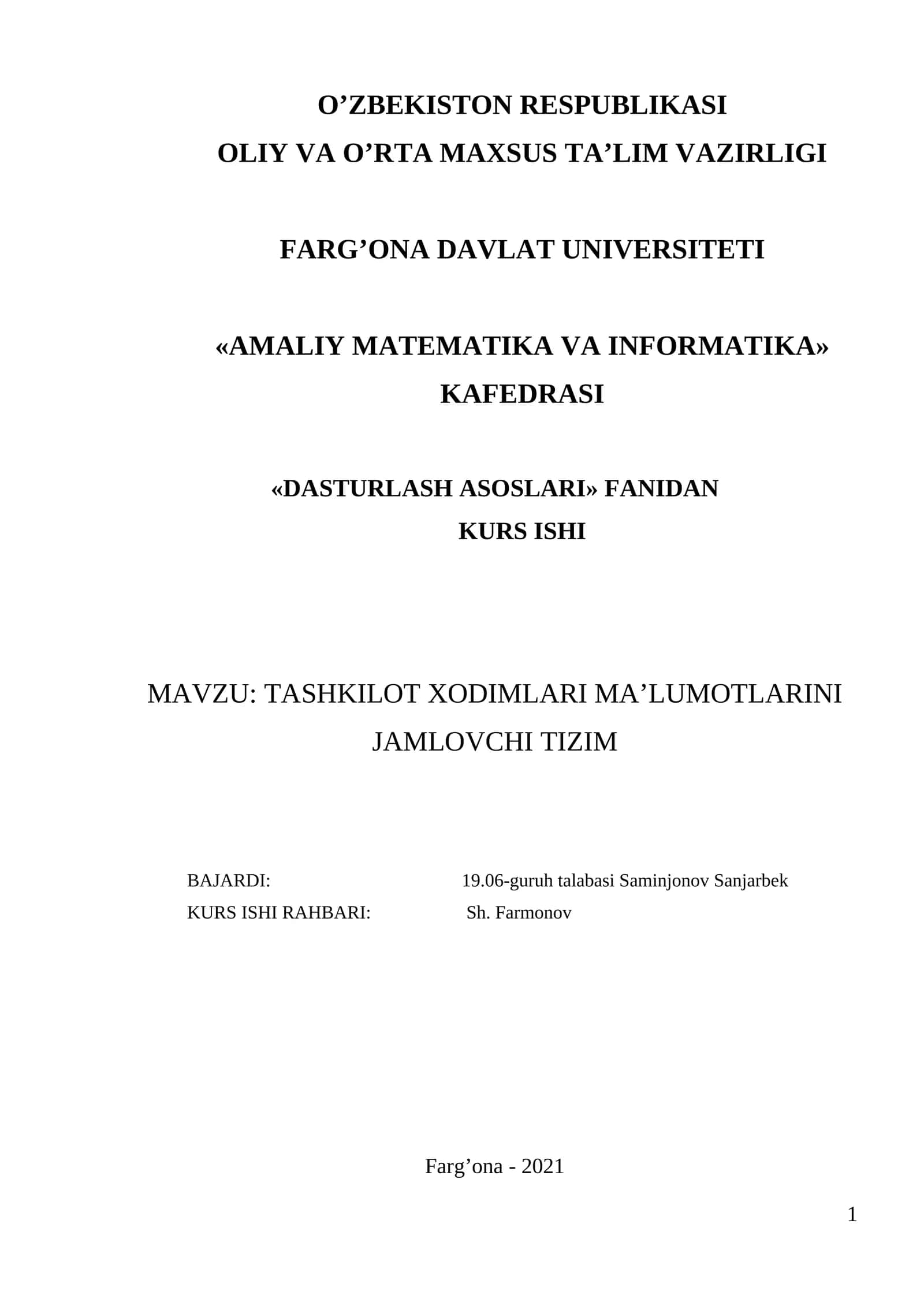 TASHKILOT XODIMLARI MA’LUMOTLARINI JAMLOVCHI TIZIM