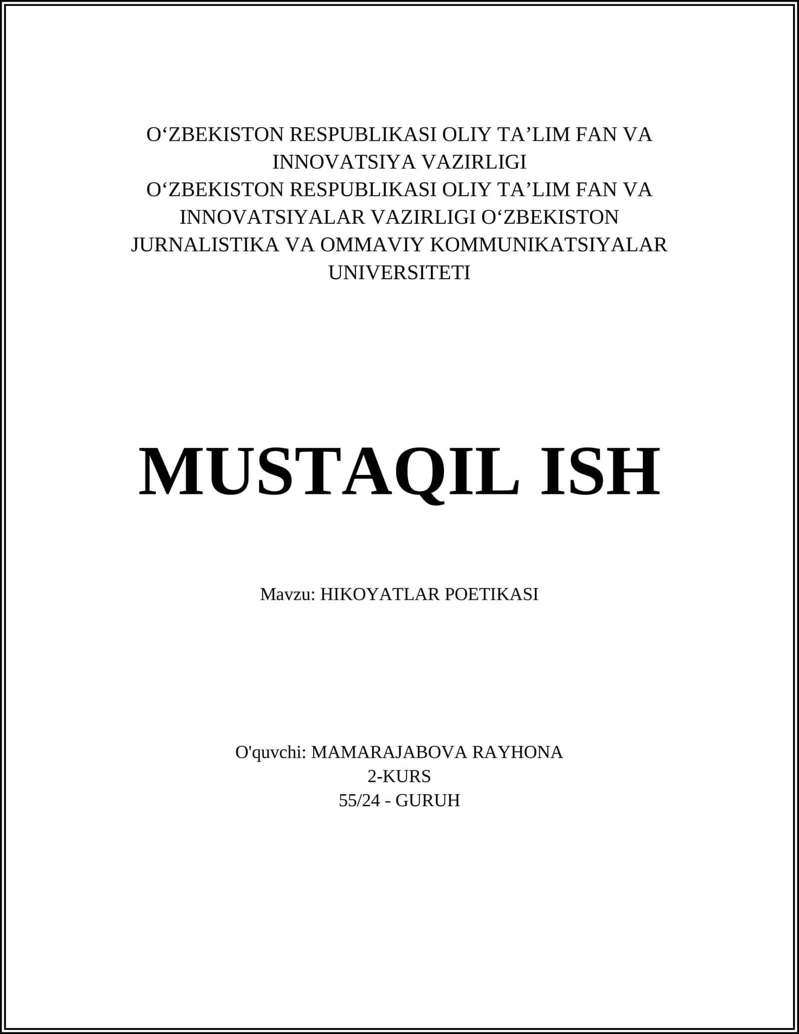 HIKOYATLAR POETIKASI