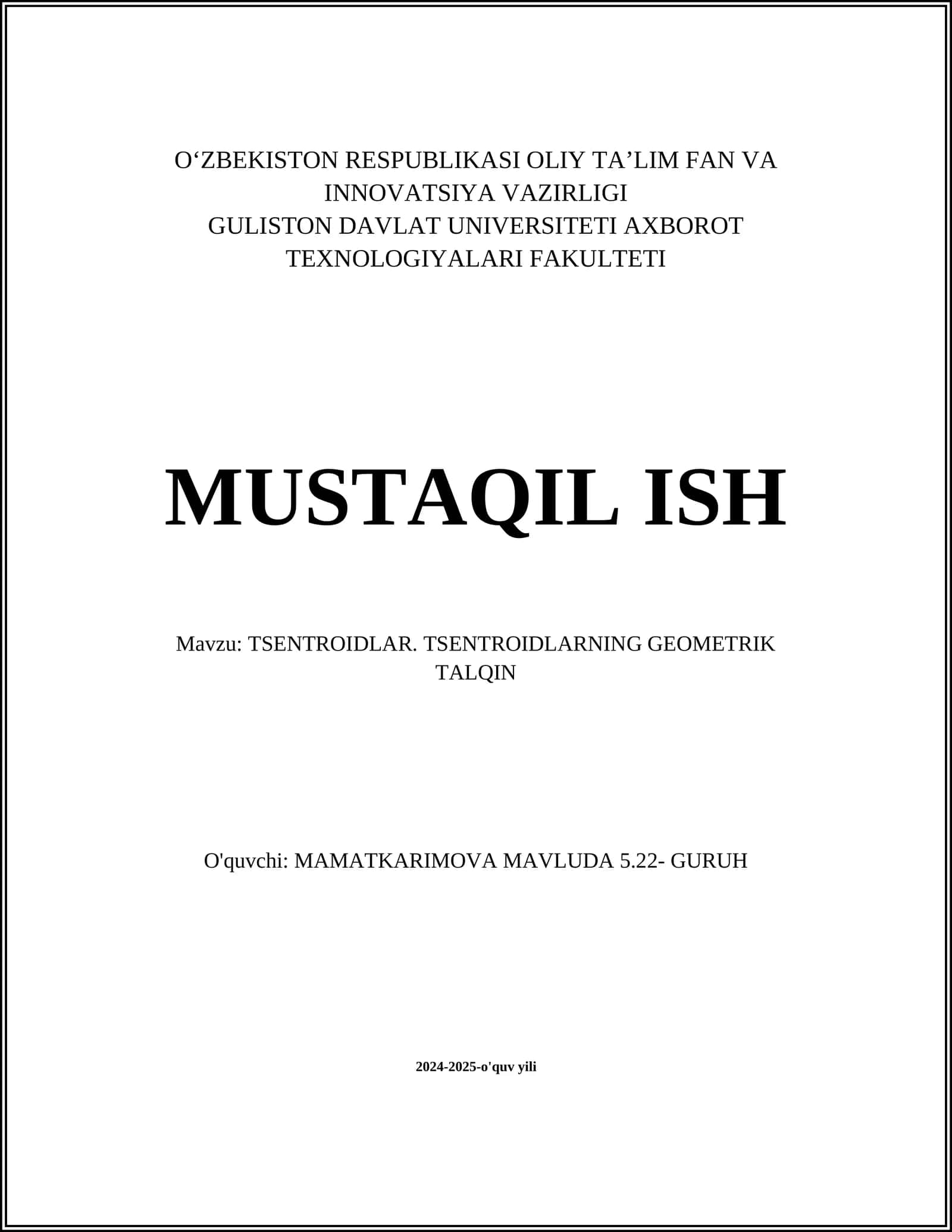 Tsentroidlar. Tsentroidlarning geometrik talqin