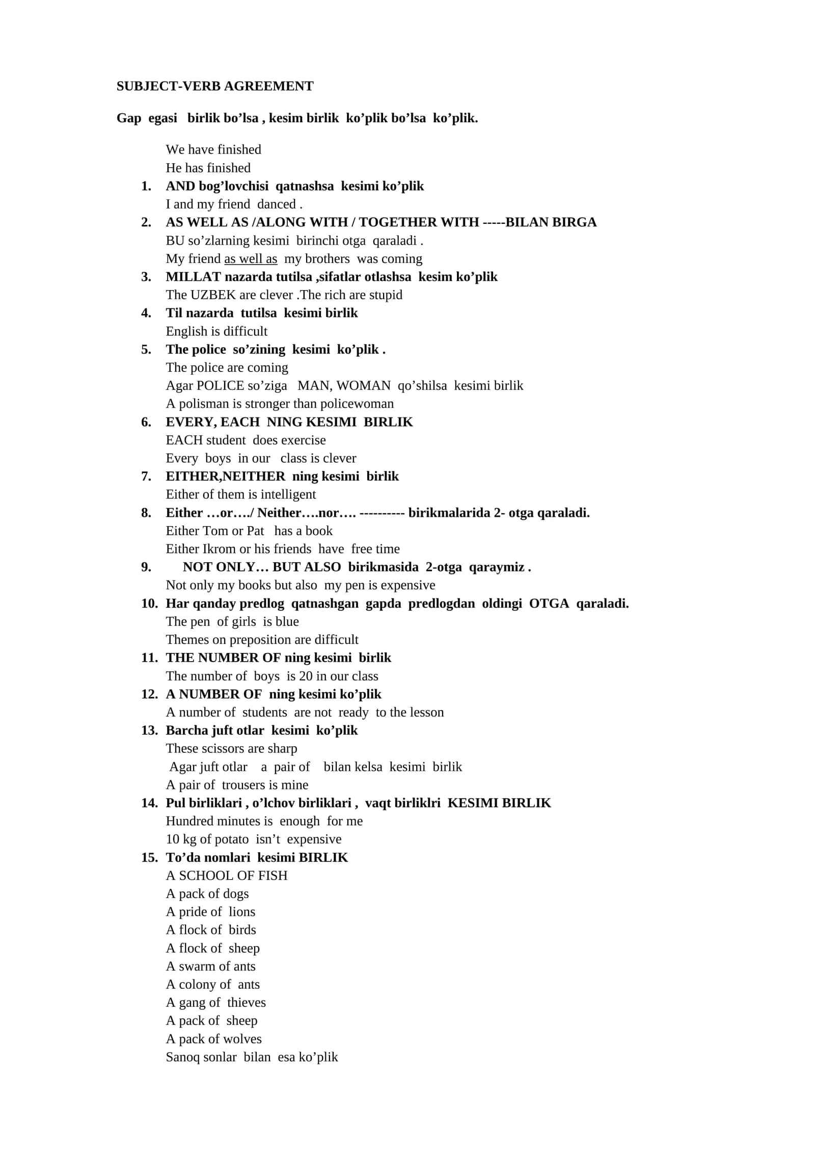 SUBJECT-VERB AGREEMENT