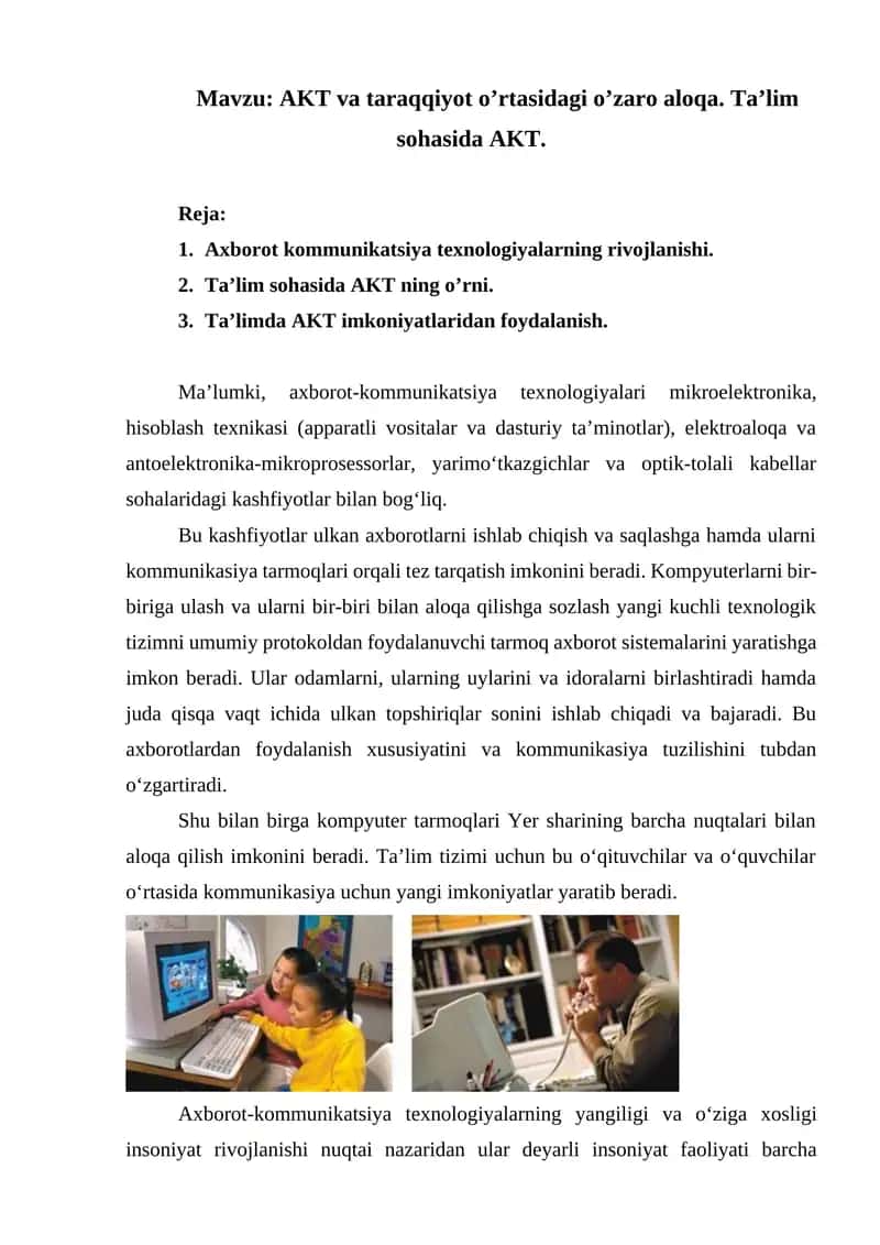 Axborot kommunikatsiya texnologiyalari