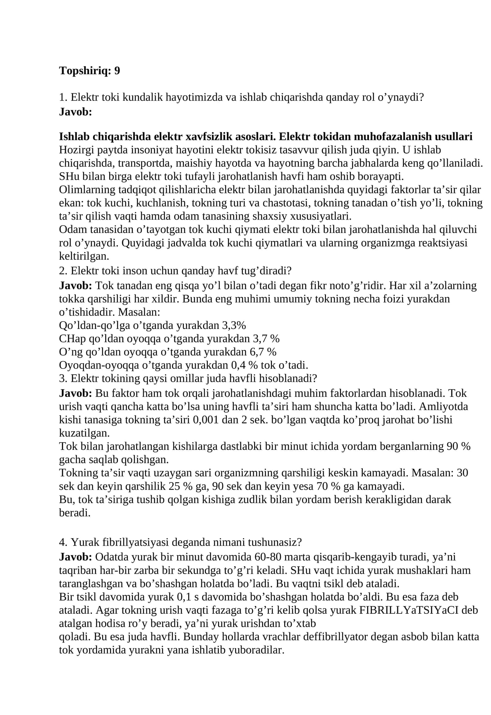 Elektr toki kundalik hayotimizda va ishlab chiqarishda