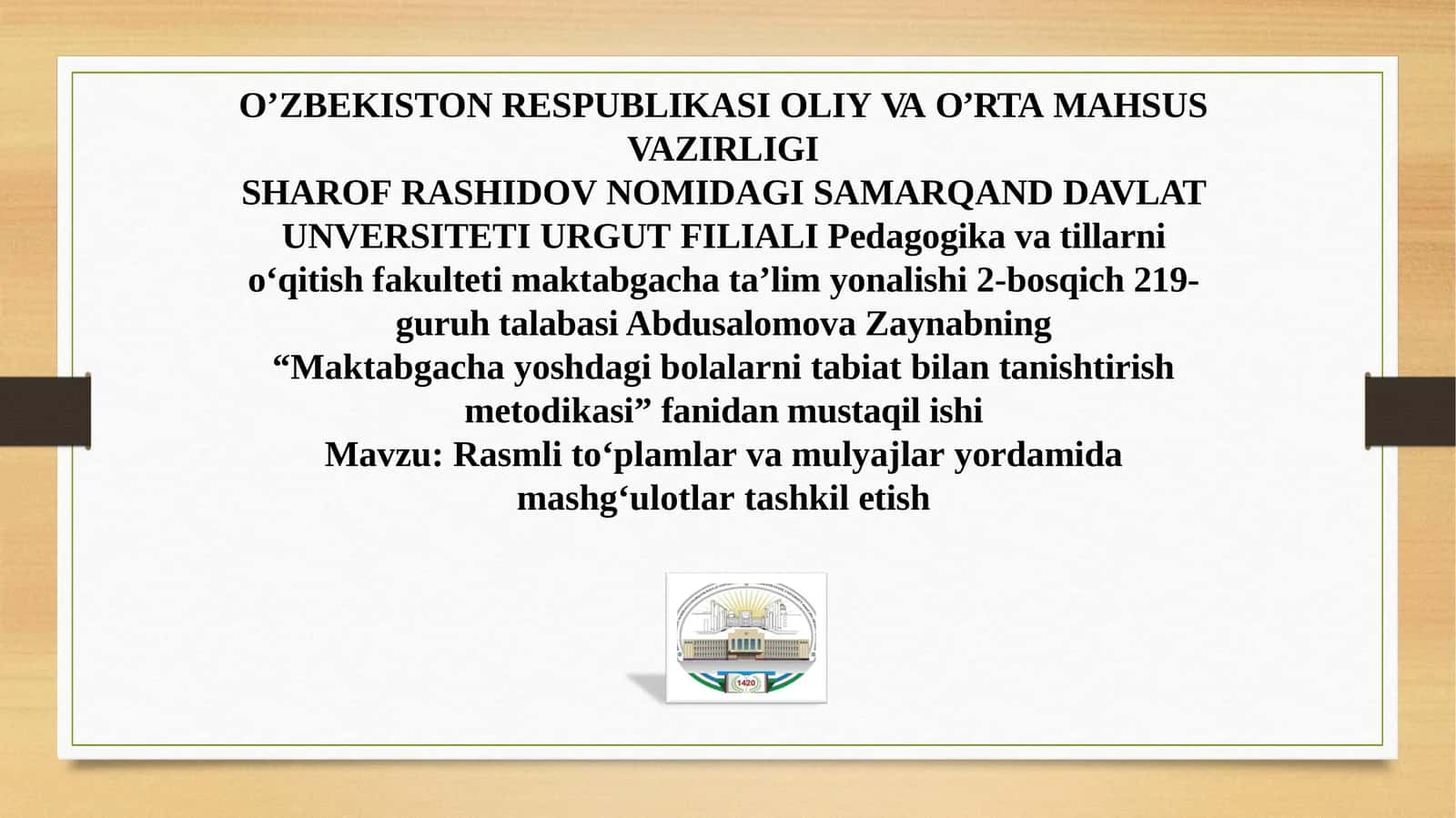 Rasmli to‘plamlar va mulyajlar yordamida mashg‘ulotlar tashkil etish
