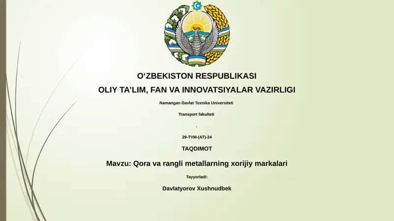 Qora va rangli metallarning xorijiy markalari