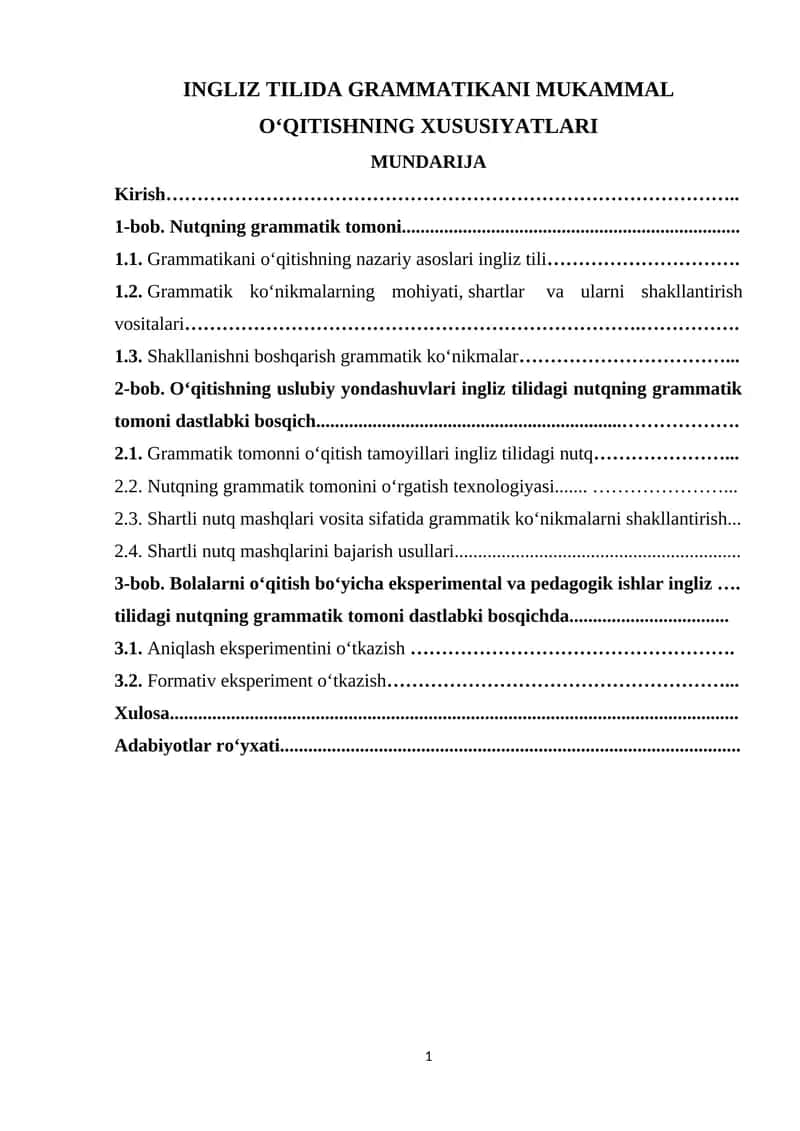 INGLIZ TILIDA GRAMMATIKANI MUKAMMAL O‘QITISHNING XUSUSIYATLARI