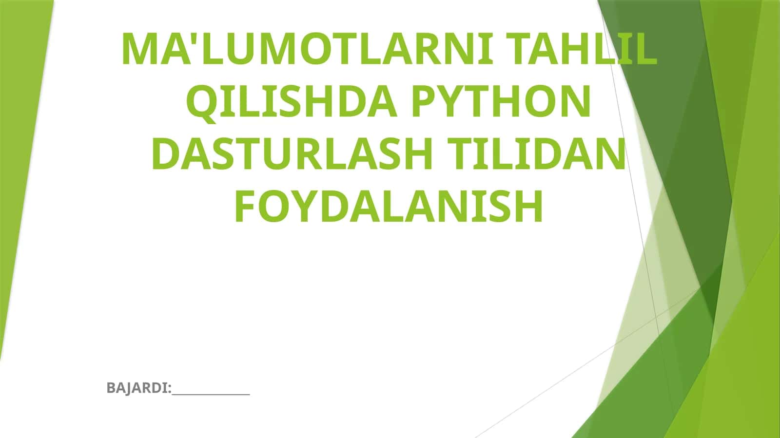 PYTHON DASTURLASH TILIDAN FOYDALANISH