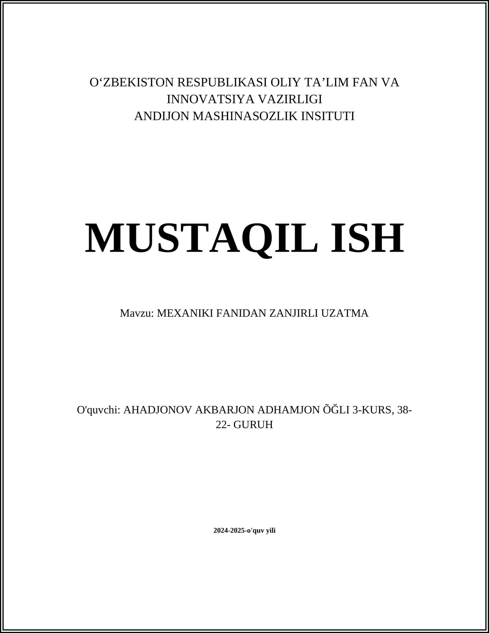 MEXANIKI FANIDAN ZANJIRLI UZATMA