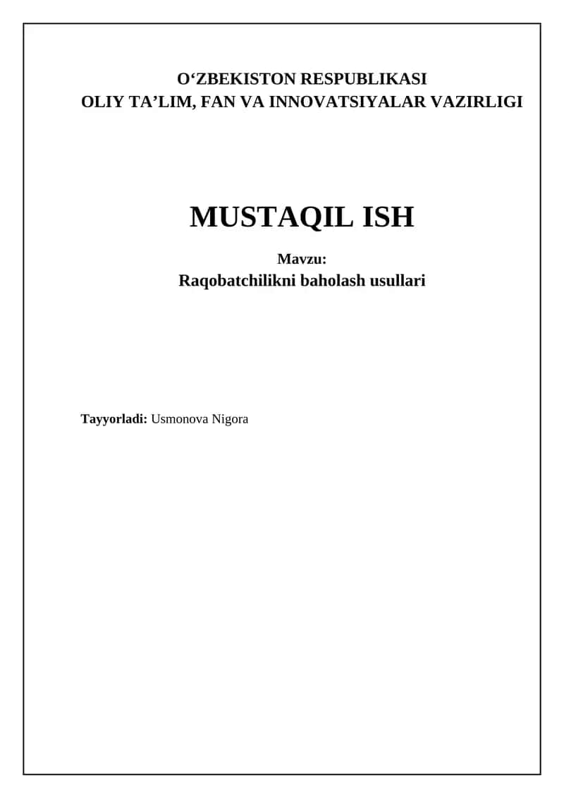 Raqobatchilikni baholash usullari