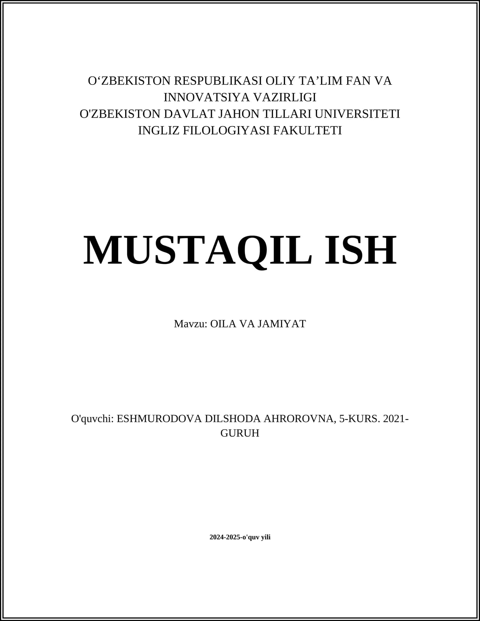 OILA VA JAMIYAT