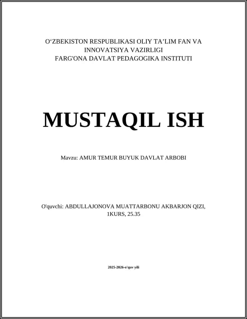 AMUR TEMUR BUYUK DAVLAT ARBOBI
