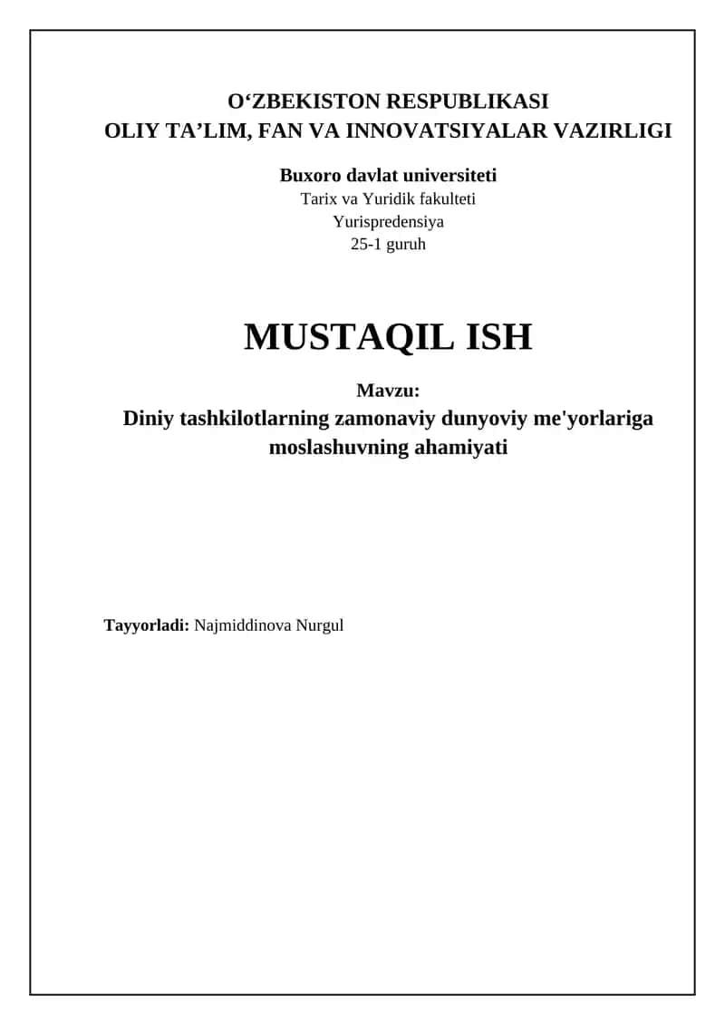 Diniy tashkilotlar va zamonaviy dunyoviylik: zarurat va imkoniyatlar