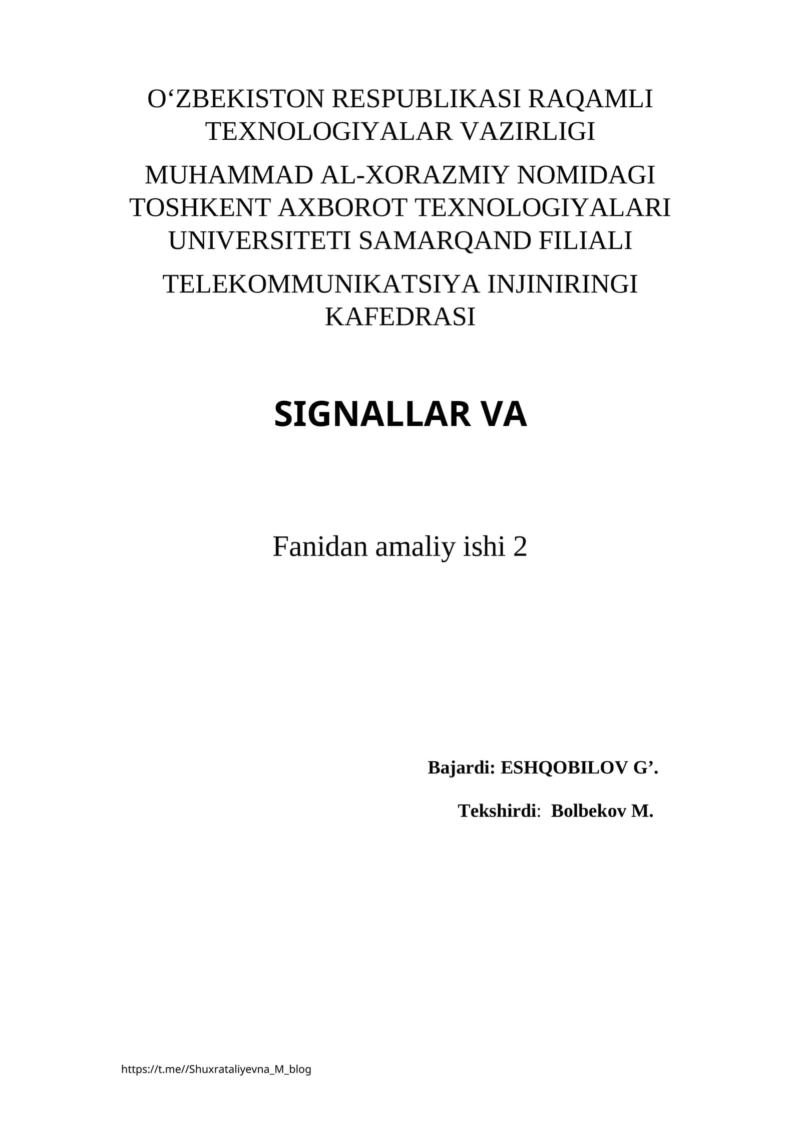 DAVRIY SIGNALLAR SPЕKTRLARINI TADQIQ ETISH