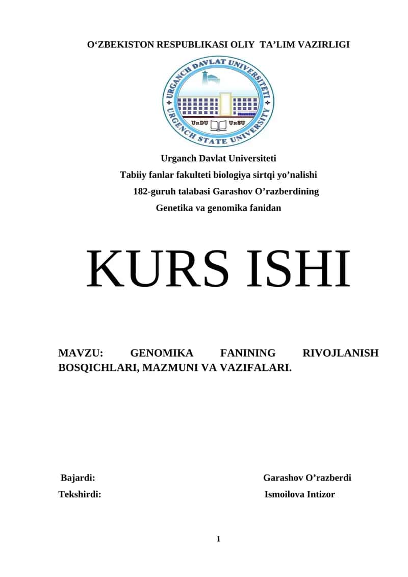 GENOMIKA FANINING RIVOJLANISH BOSQICHLARI, MAZMUNI VA VAZIFALARI