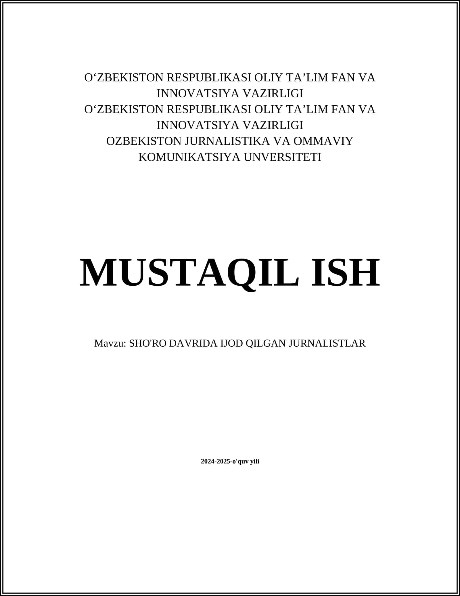 SHO'RO DAVRIDA IJOD QILGAN JURNALISTLAR