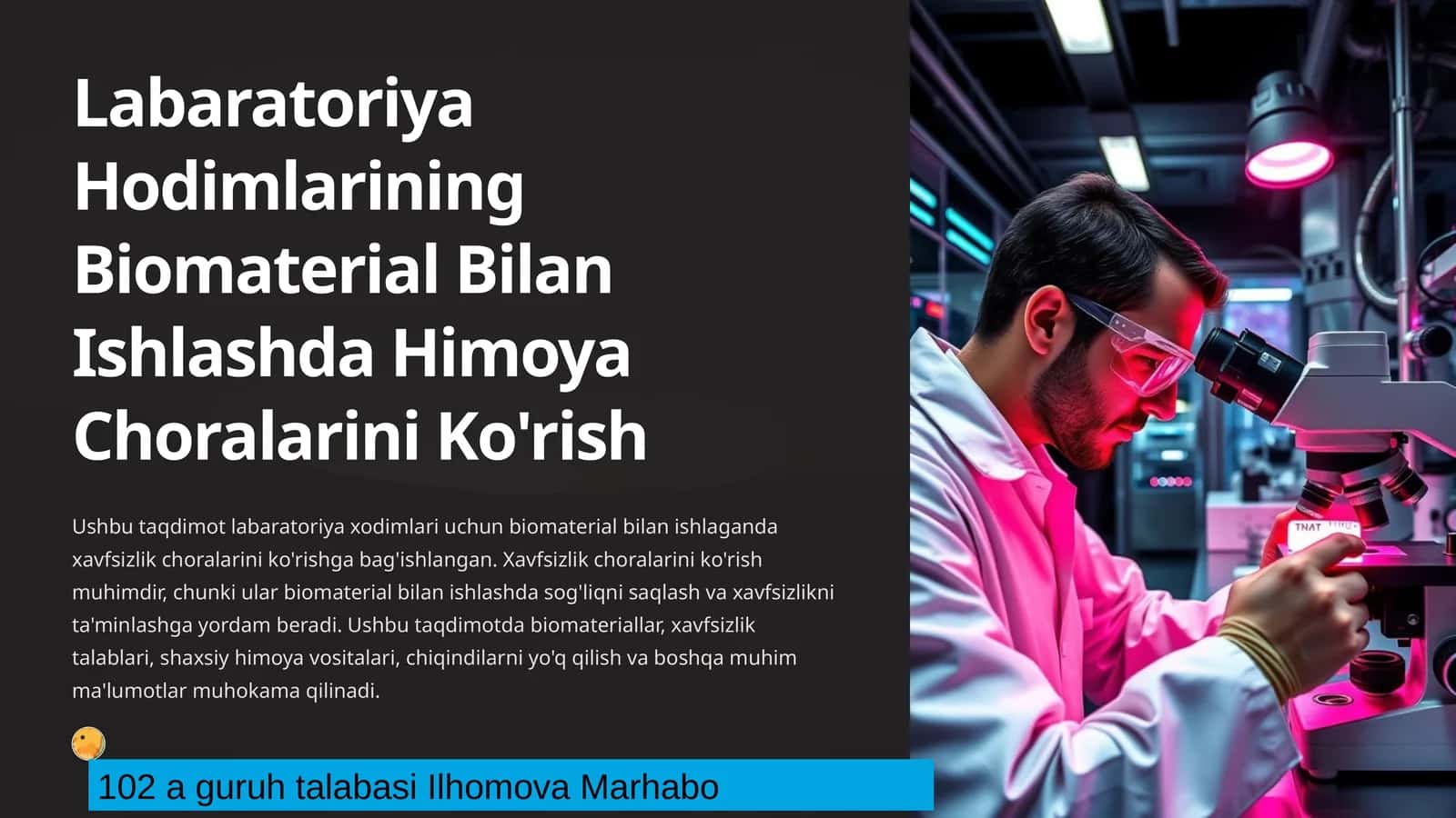 Labaratoriya Hodimlarining Biomaterial Bilan Ishlashda Himoya Choralarini Ko'rish