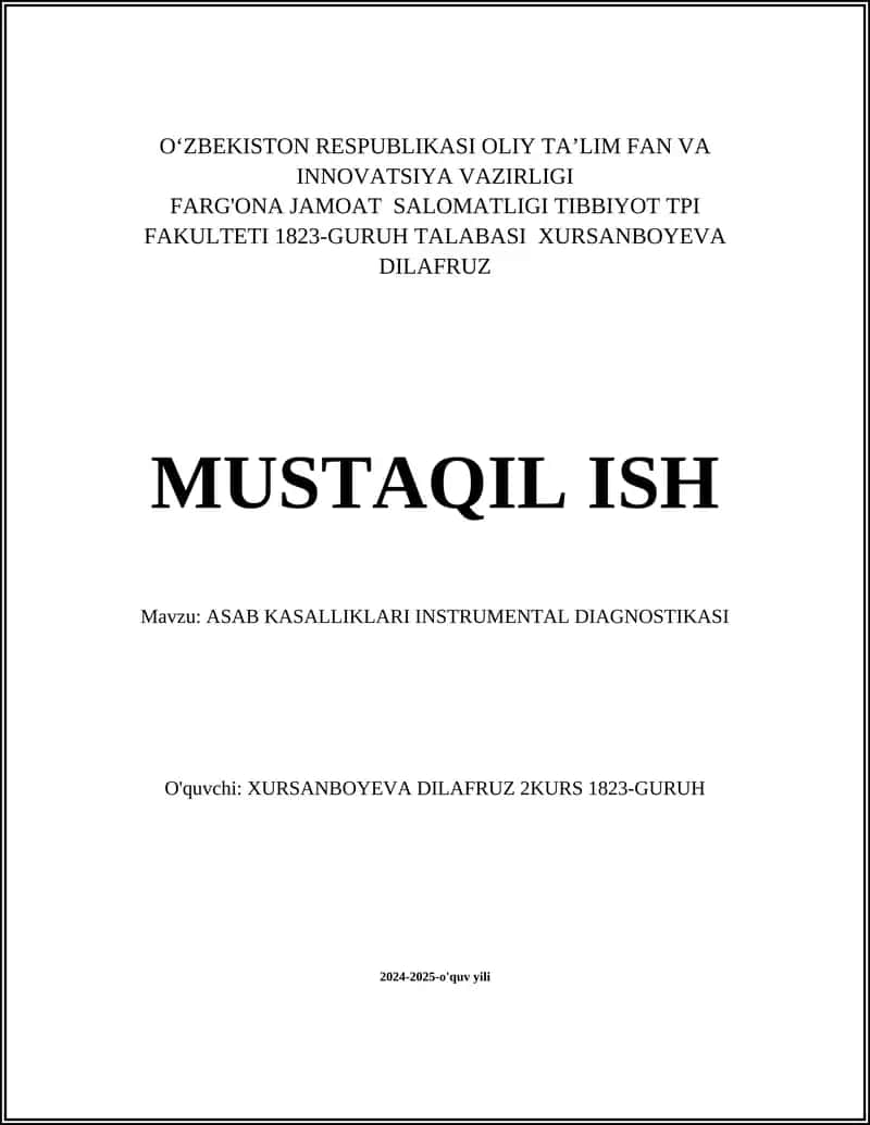 ASAB KASALLIKLARI INSTRUMENTAL DIAGNOSTIKASI