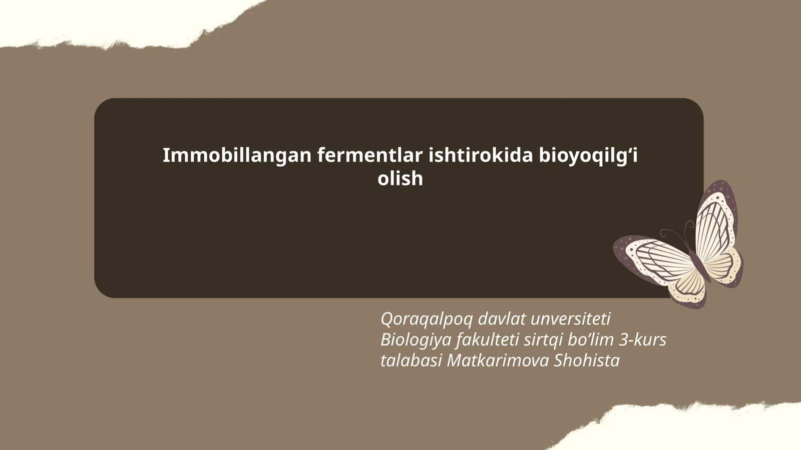 Immobillangan fermentlar ishtirokida bioyoqilg‘i olish