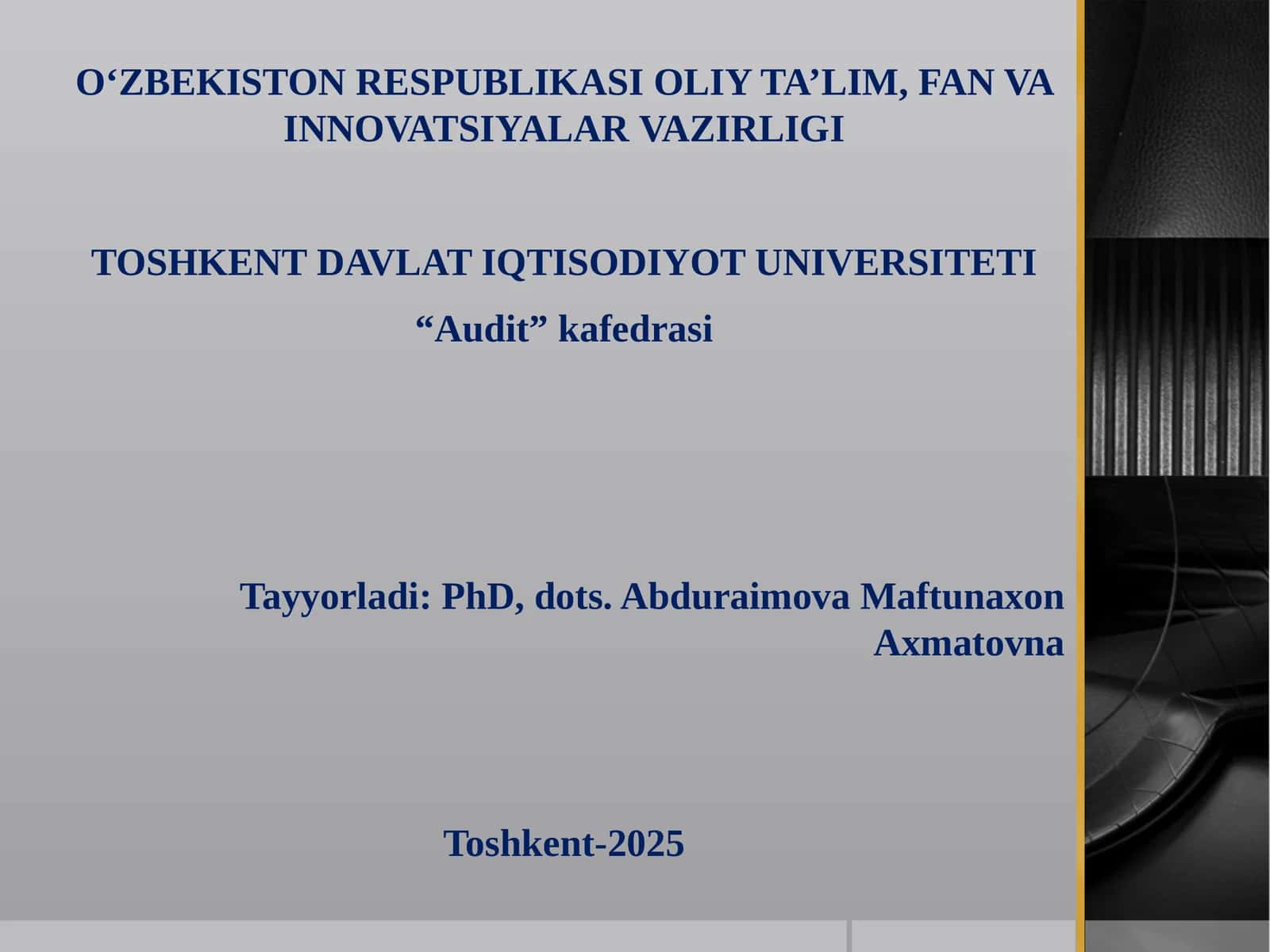AUDITORLIK XULOSA VA TAKLIFLARINING XALQARO STANDARTLARI