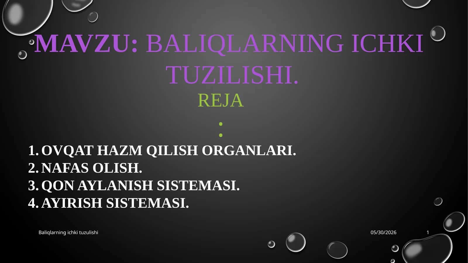 BALIQLARNING ICHKI TUZILISHI