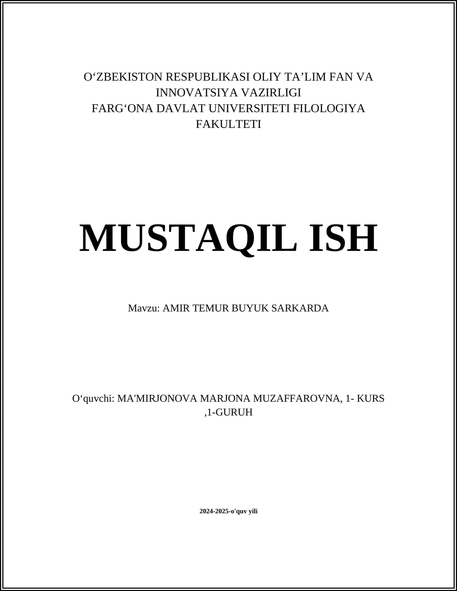 AMIR TEMUR BUYUK SARKARDA