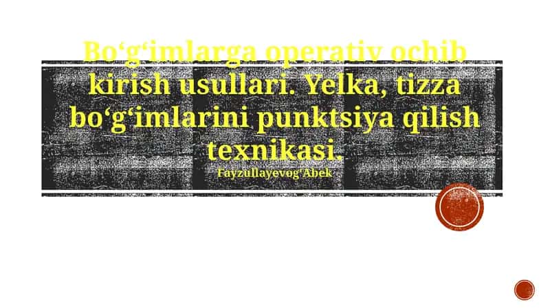 Tizza Bo'g'im Punksiyasi Texnikalari