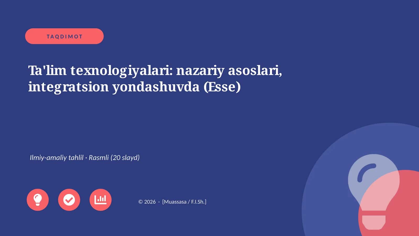 Ta'lim texnologiyalari: nazariy asoslari, integratsion yondashuvda (Esse)