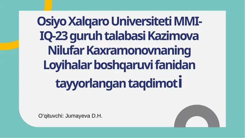 Biznesloyihalash va biznes rejalar