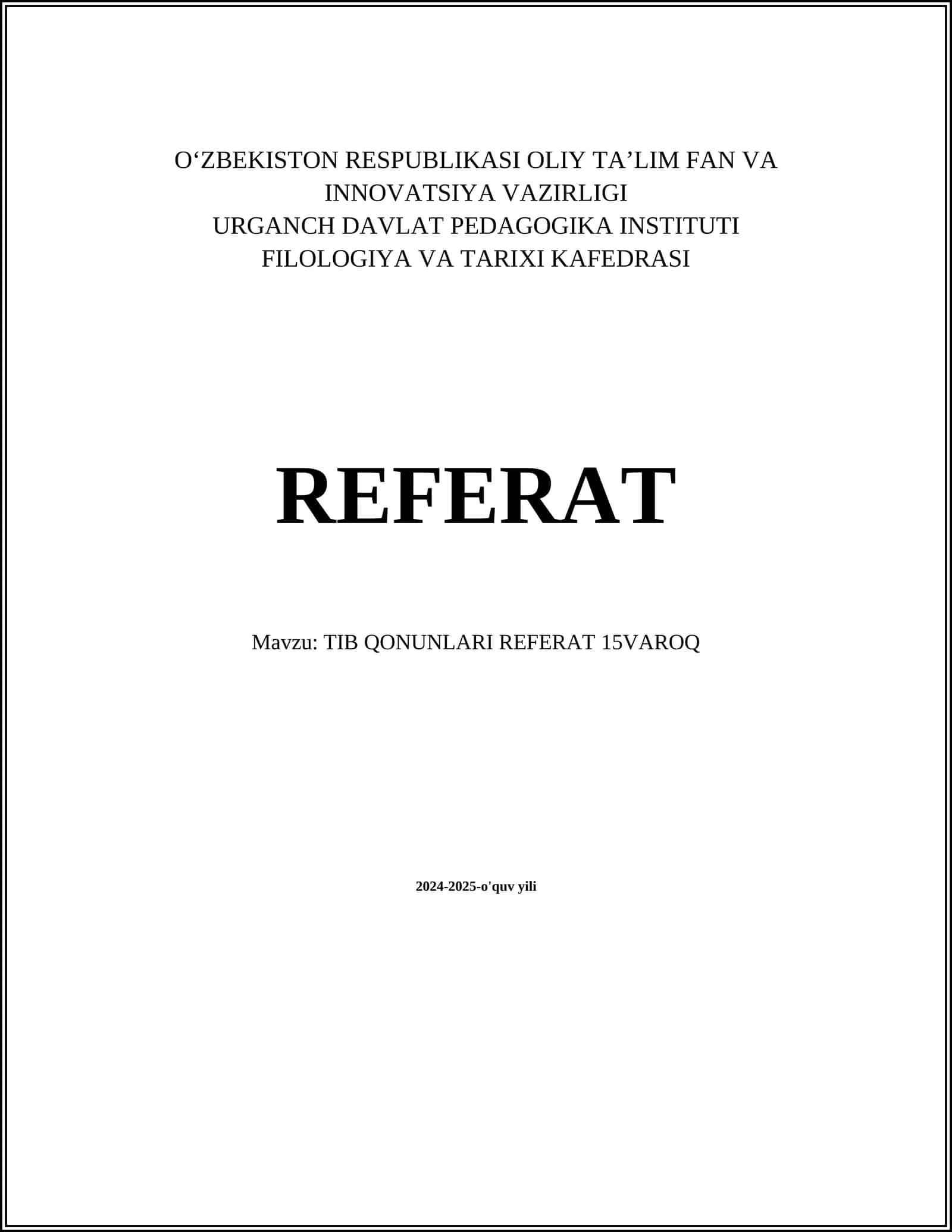 Mavzu: TIB QONUNLARI REFERAT 15VAROQ