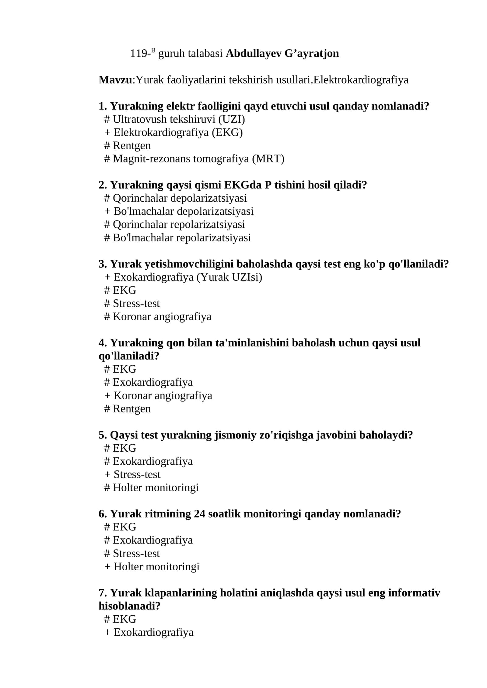 Yurakda EKG va Ultratovush tekshiruvi