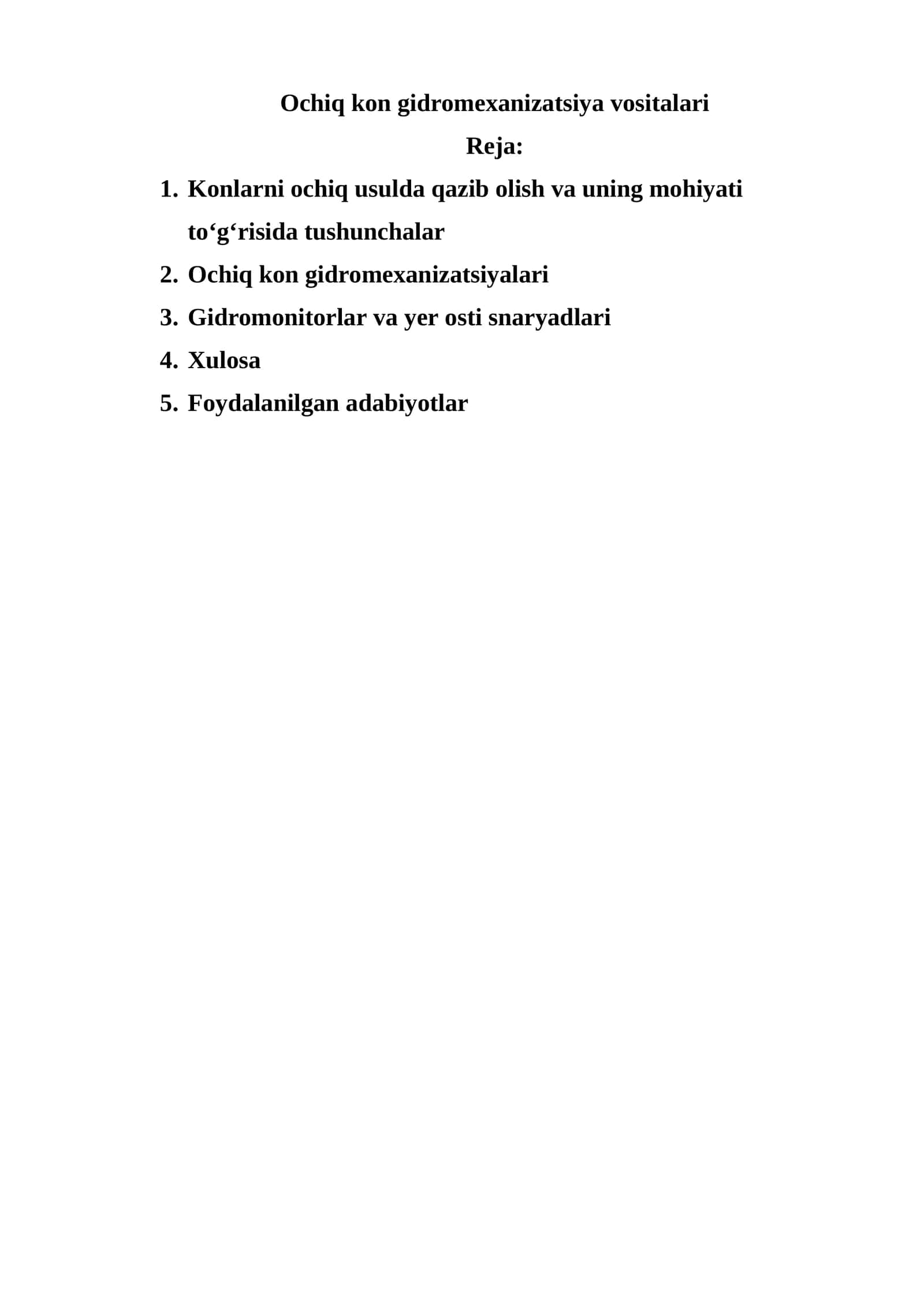 Ochiq kon gidromexanizatsiya vositalari