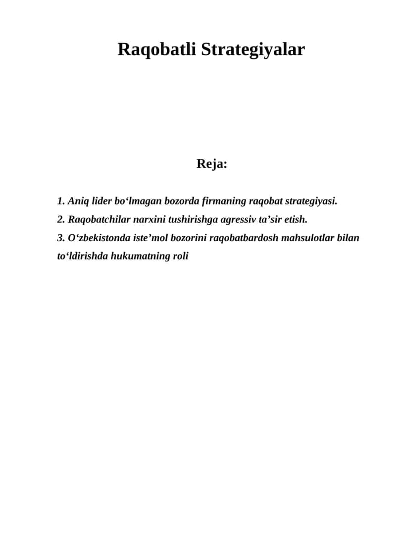 Raqobatli Strategiyalar