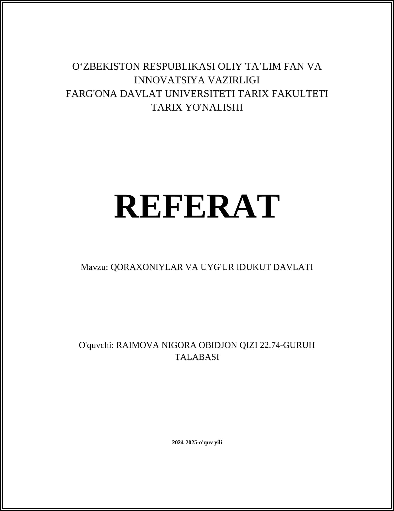 QORAXONIYLAR VA UYG'UR IDUKUT DAVLATI