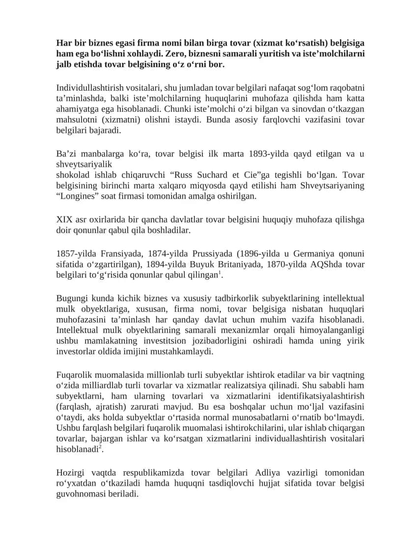 Tovar Belgilari