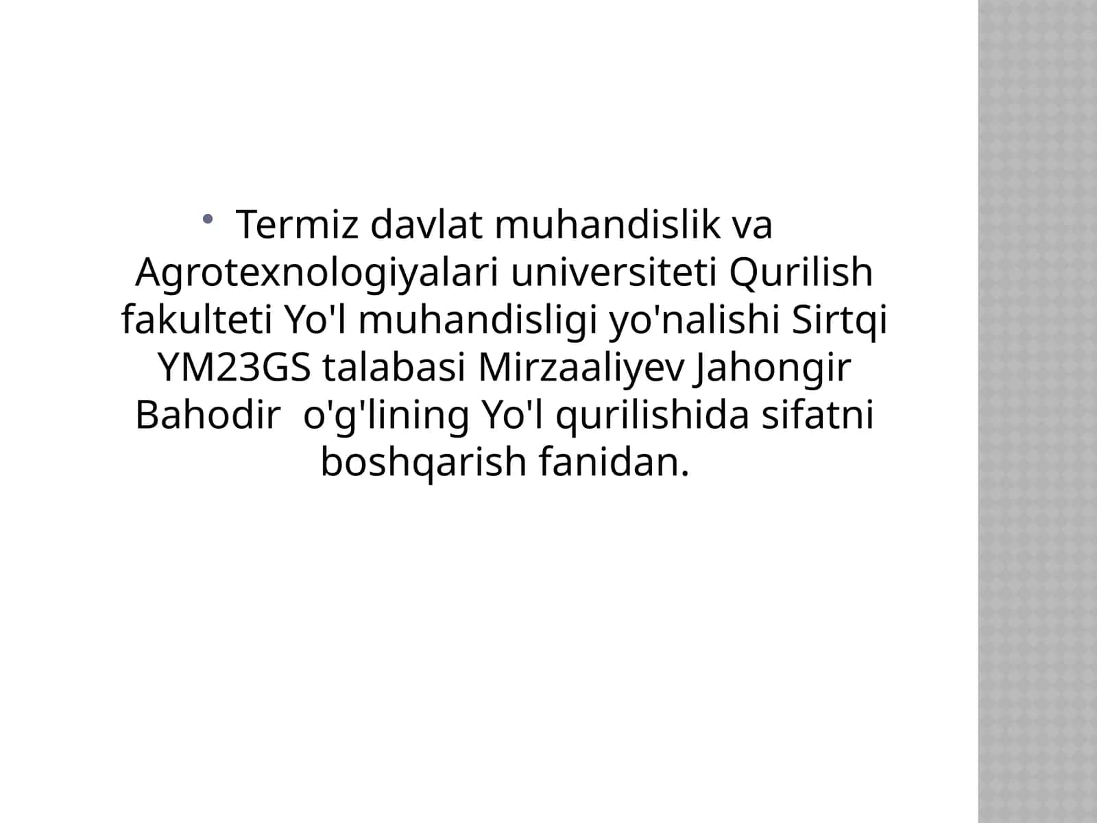 Yo'l muhandisligi yo'nalishi