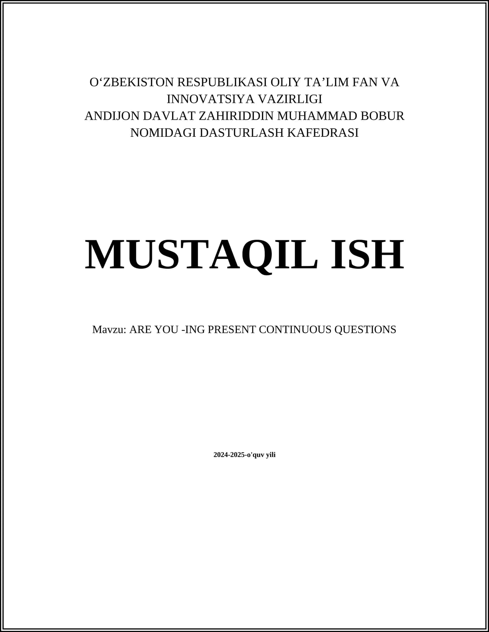 Uy vazifasini bajarayapsizmi?
