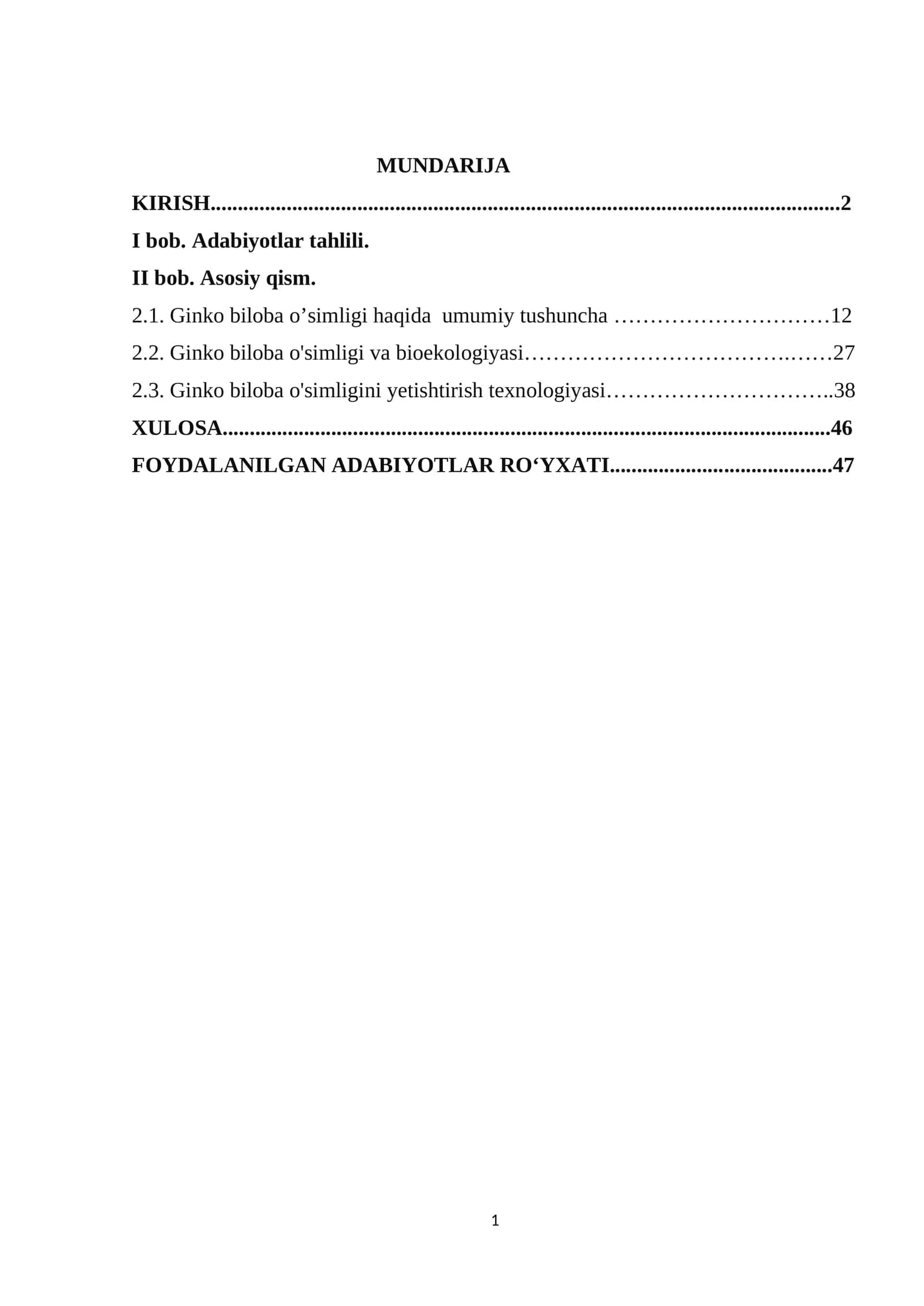Ginko biloba o'simligi bioekologiyasi va yetishtirish texnologiyasi