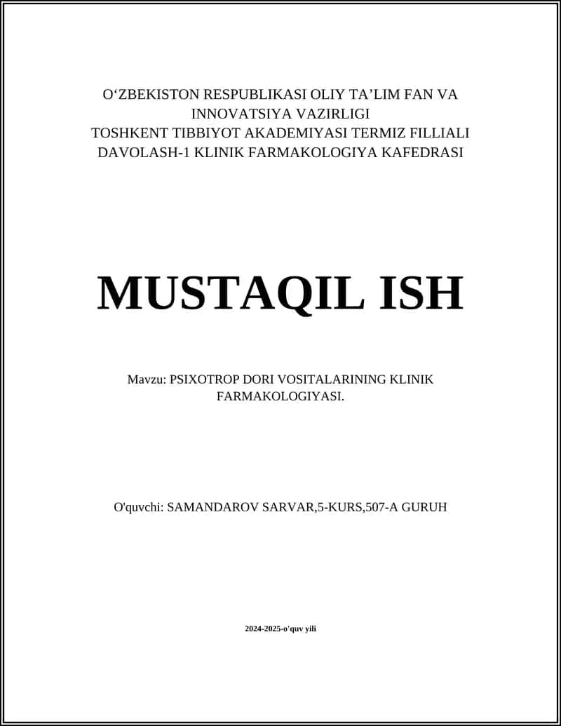 Antidepresantlarning farmakologik xususiyatlari
