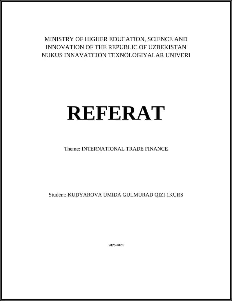 INTERNATIONAL TRADE FINANCE REFERAT
