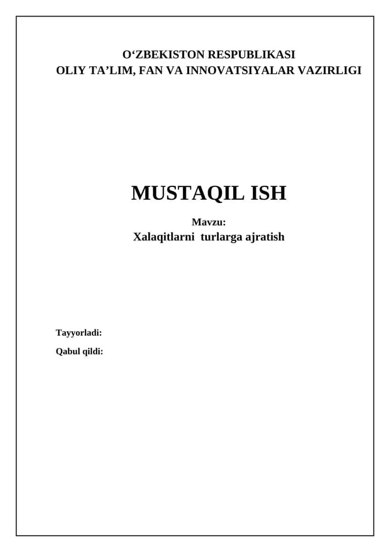 Xalaqitlarni turlarga ajratish