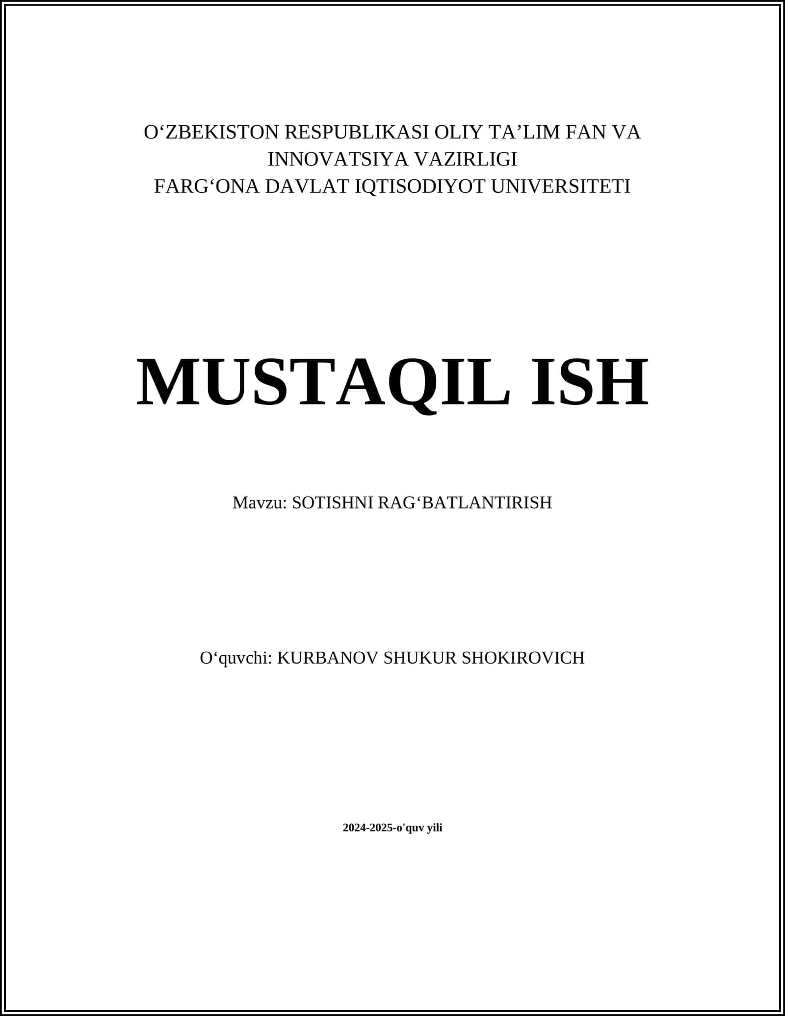 SOTISHNI RAGʻBATLANTIRISH